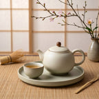 Matte Alabaster Wood-Accented Solo Tea Set