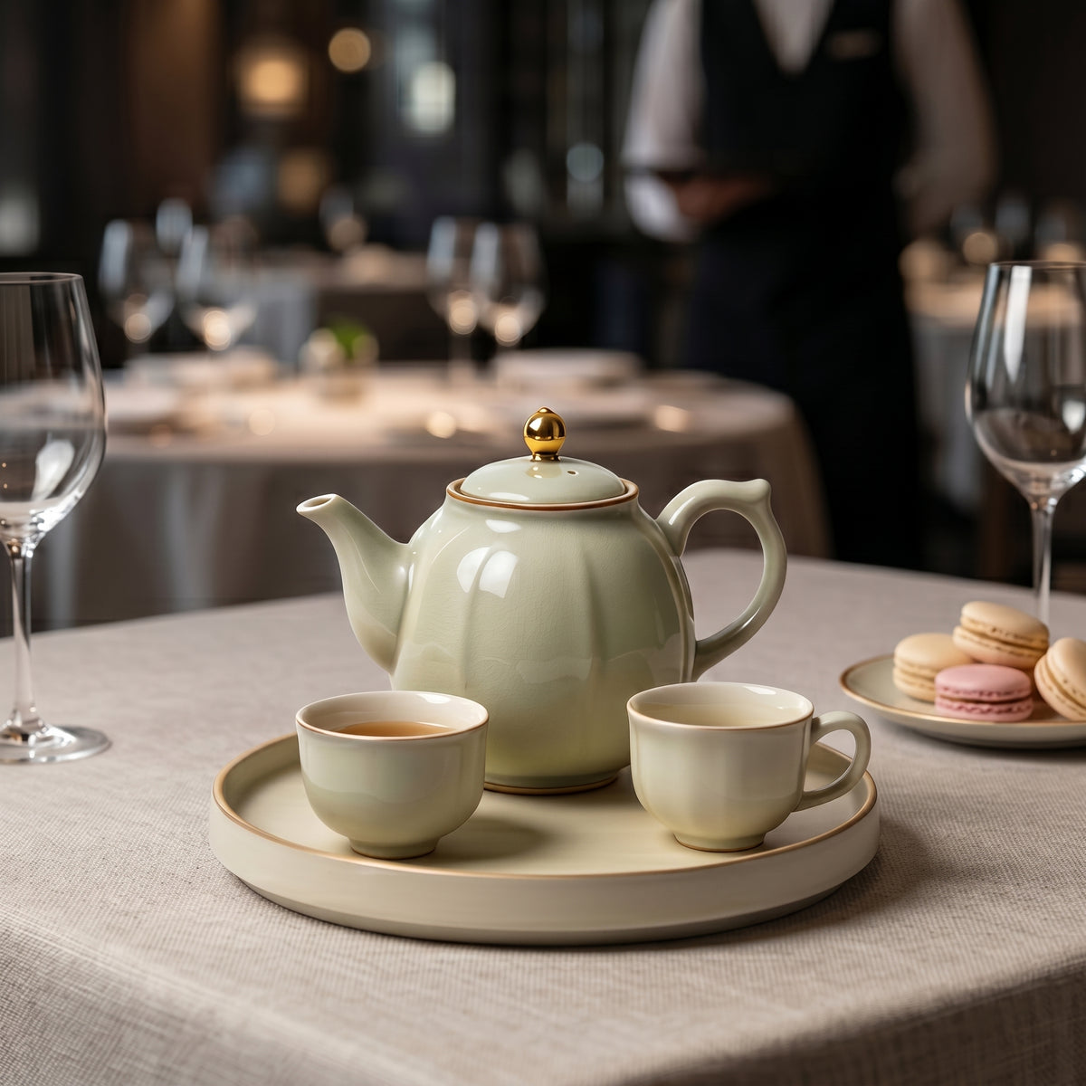 Glossy Ivory Gold-Accented Tea Set