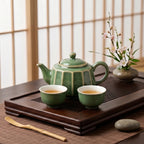 Fluted Jade Green Ceramic Tea Set