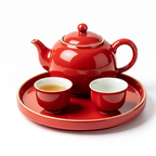 Vibrant Crimson Ceramic Tea Set