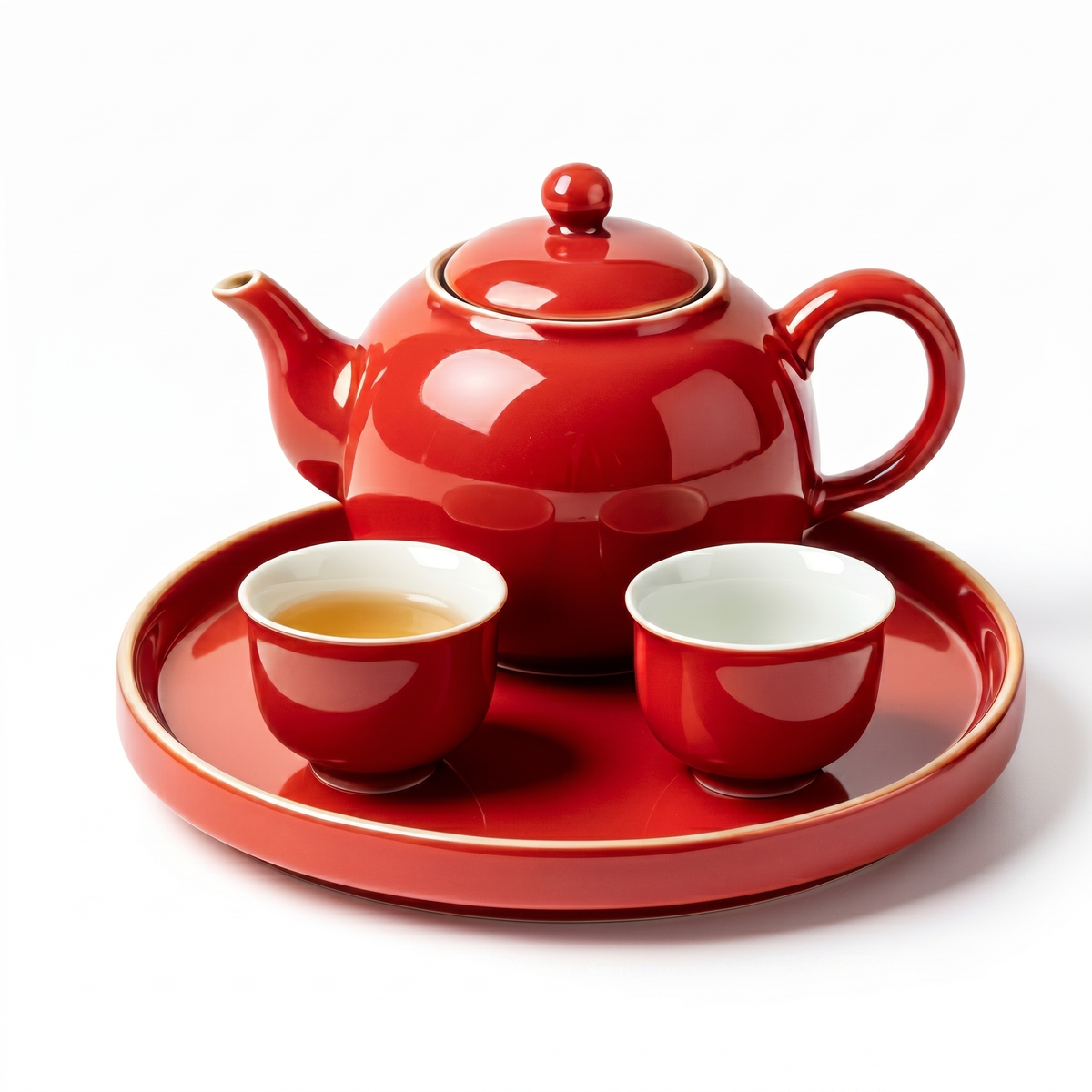 Vibrant Crimson Ceramic Tea Set