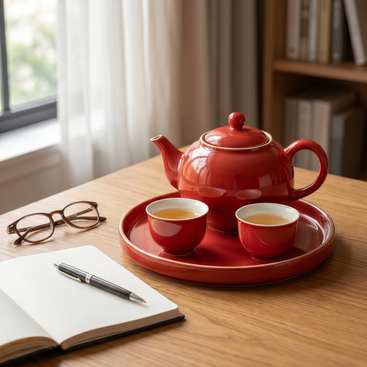 Vibrant Crimson Ceramic Tea Set
