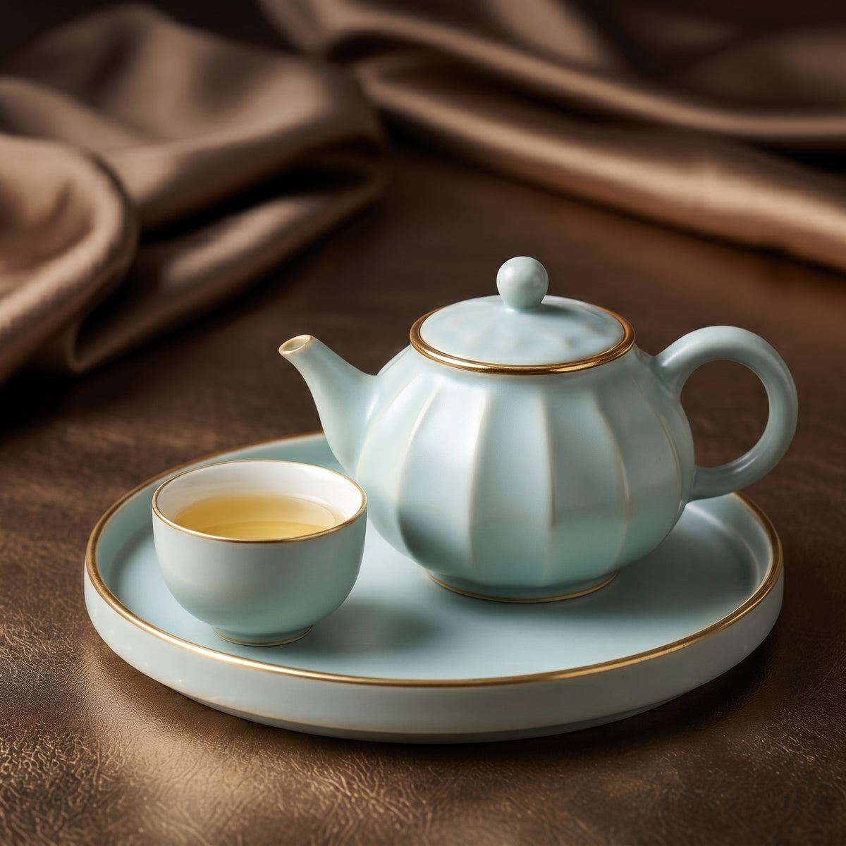 Fluted Pale Mint Ceramic Solo Tea Set