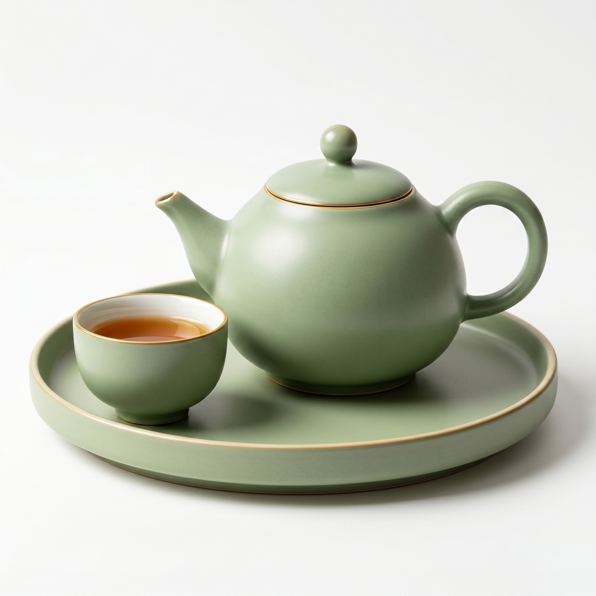 Matte Sage Green Ceramic Solo Tea Set